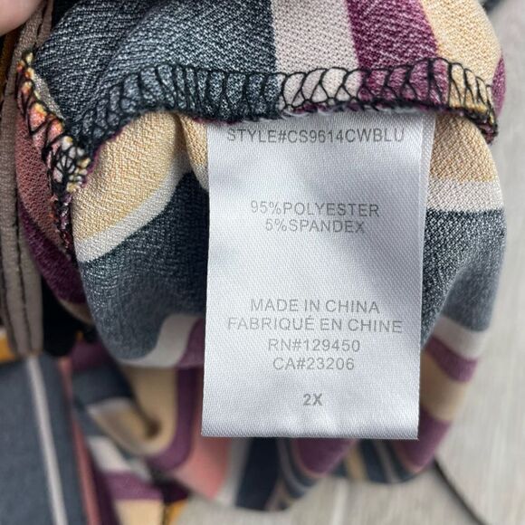 Como Blue. Women’s Multicolor Striped Front Knot Long Sleeve Blouse 2X - Picture 10 of 12